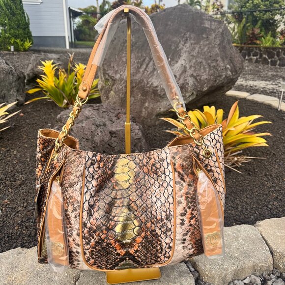 Sharif 1827 Snakeskin Print Shoulder Bag Embossed Vegan Leather NWT with Flaws - Picture 1 of 15